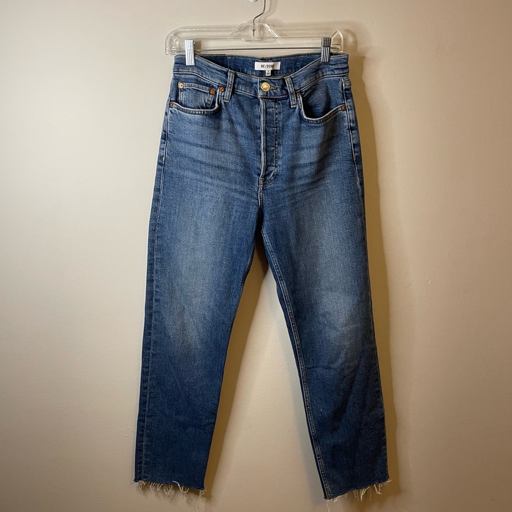 Re/Done 70s High-Rise Stove Pipe Jeans in Mid 70s Wash Straight Leg